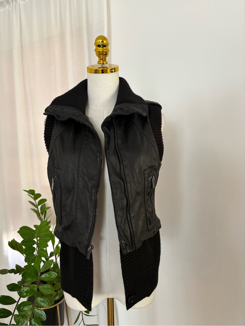 BCBGMaxAzria Black Leather & Knit Hybrid Vest - Picture 2 of 10